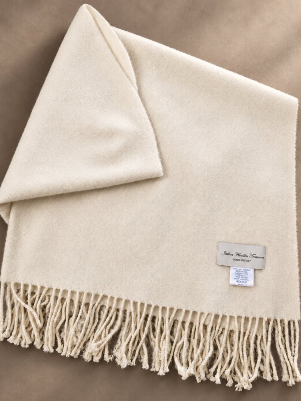 Italian Woollen Treasures Cream Wool Mohair Lurex Scarf Quiet Luxury